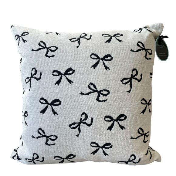 Cynthia Rowley BOW Feather Filled Pillow 20x20 Black & Cream NEW - Picture 12 of 12